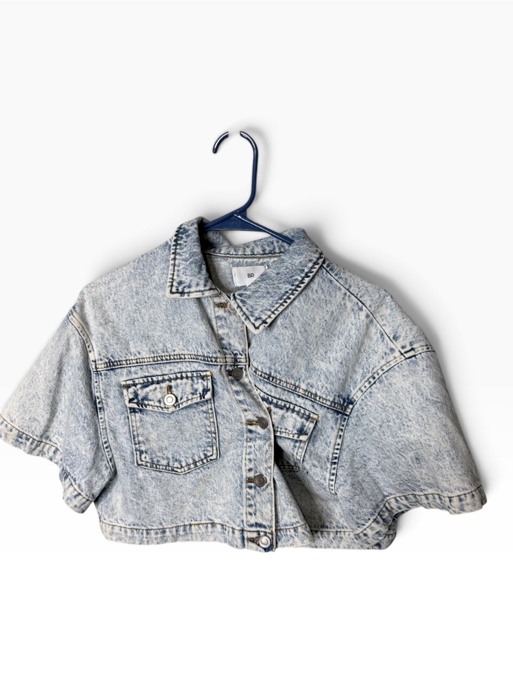 BP. Light Blue Acid Wash Size S Crop Denim Jacket Top
